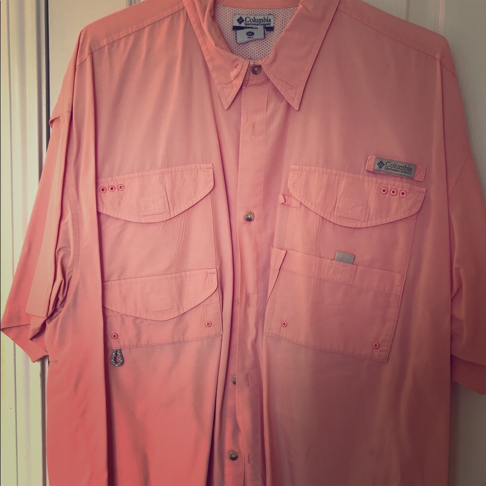 XXL Short Sleeve Columbia Fishing Shirt in Salmon